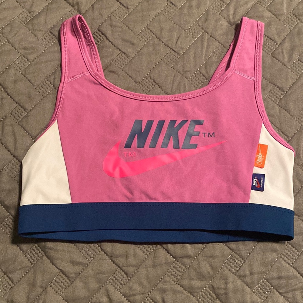 Nike pro pink and blue sports bra